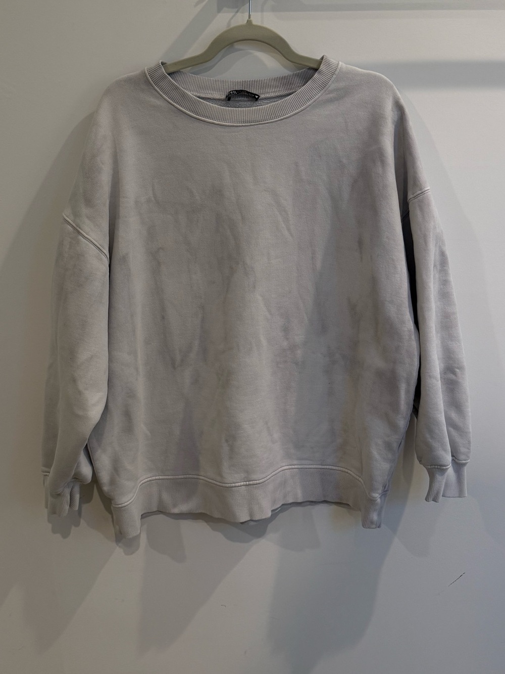 Zara Oversized Tie Die Crewneck Sweatshirt - Light Gray